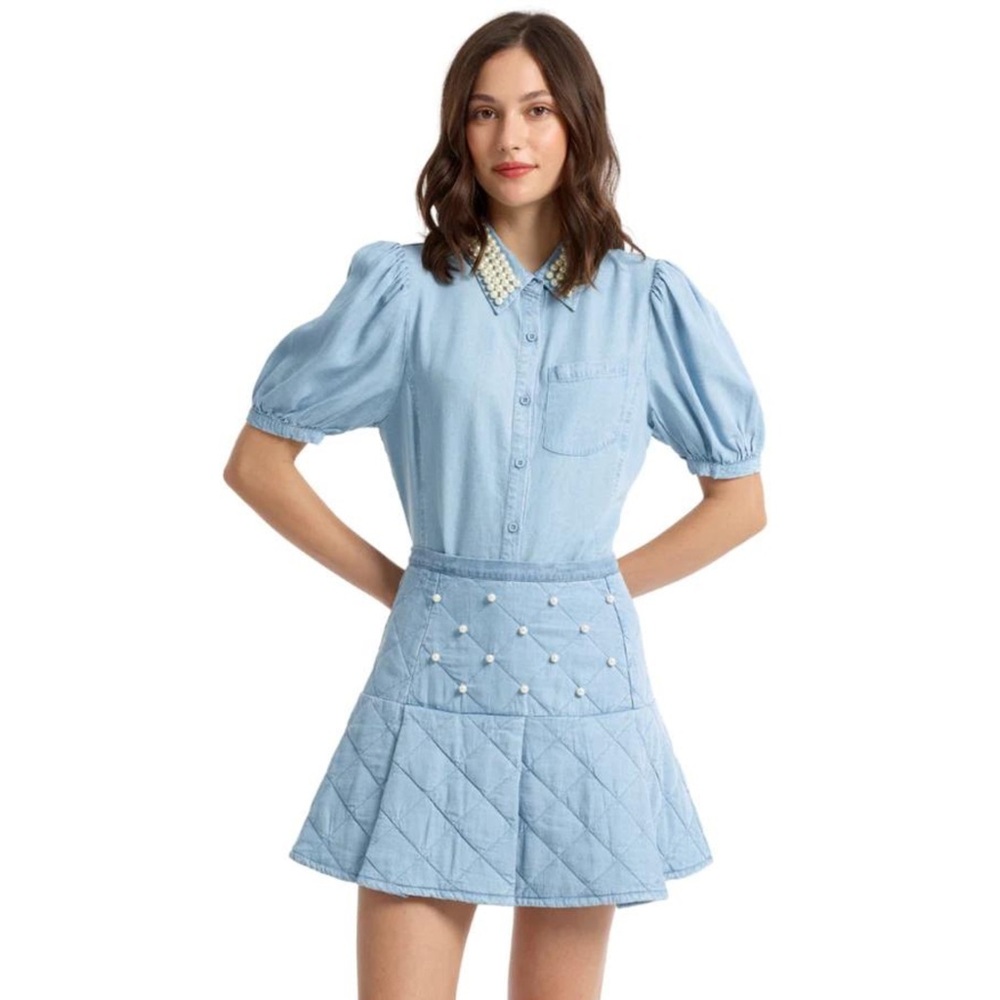 Stellah Light Blue Quilted Mini Skirt